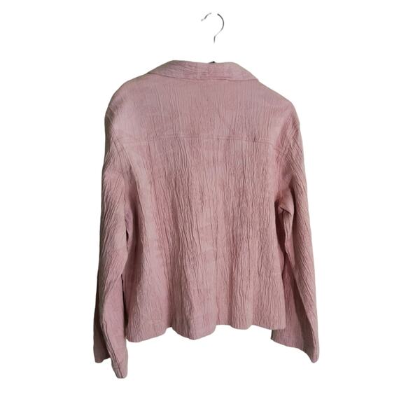 Chico's Blazer Women's Size 12 Pink Long sleeve Button Up Multi Pocket Crinkle - Picture 4 of 10